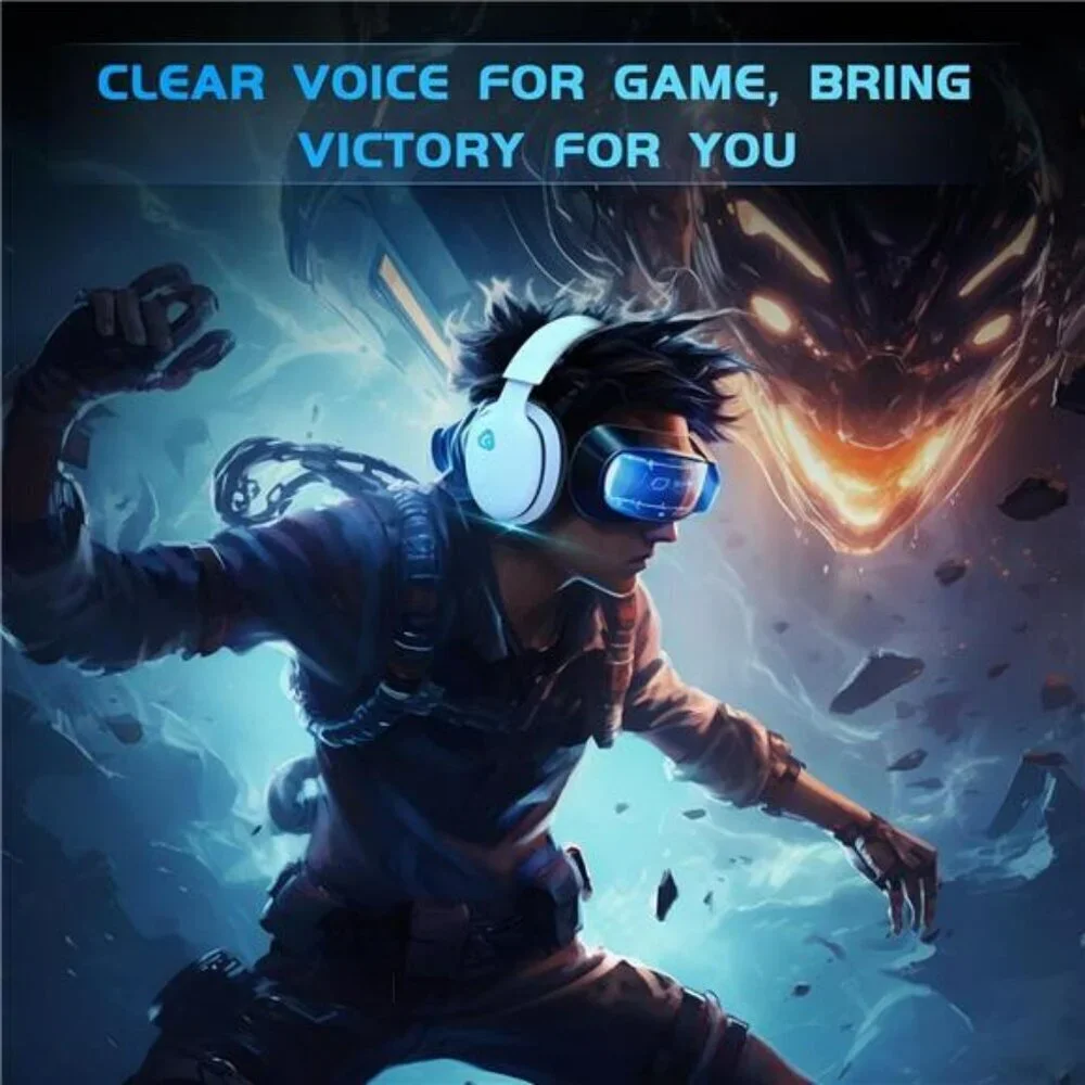 2.4GHz Wireless Gaming Headset Gaming Headphones Bluetooth Battery Mic White